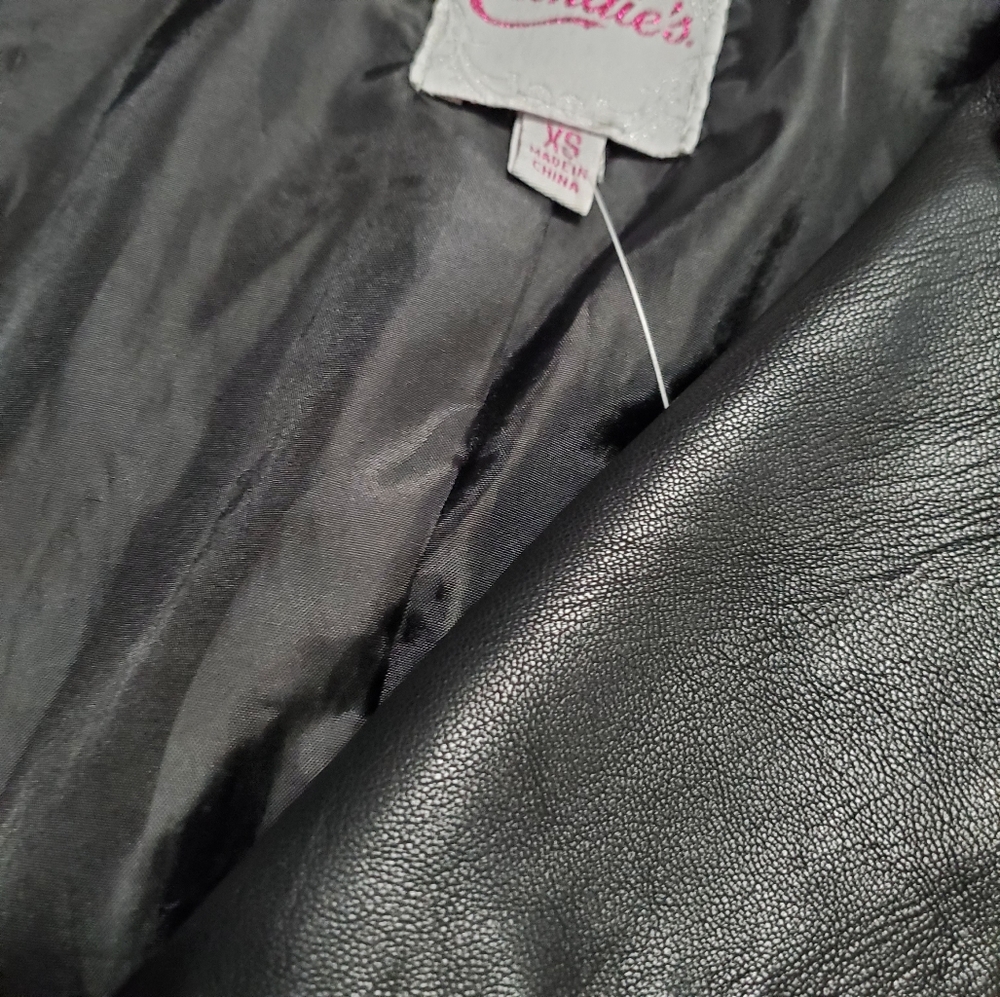 Candie's black faux leather moto jacket coat xs - Picture 7 of 14